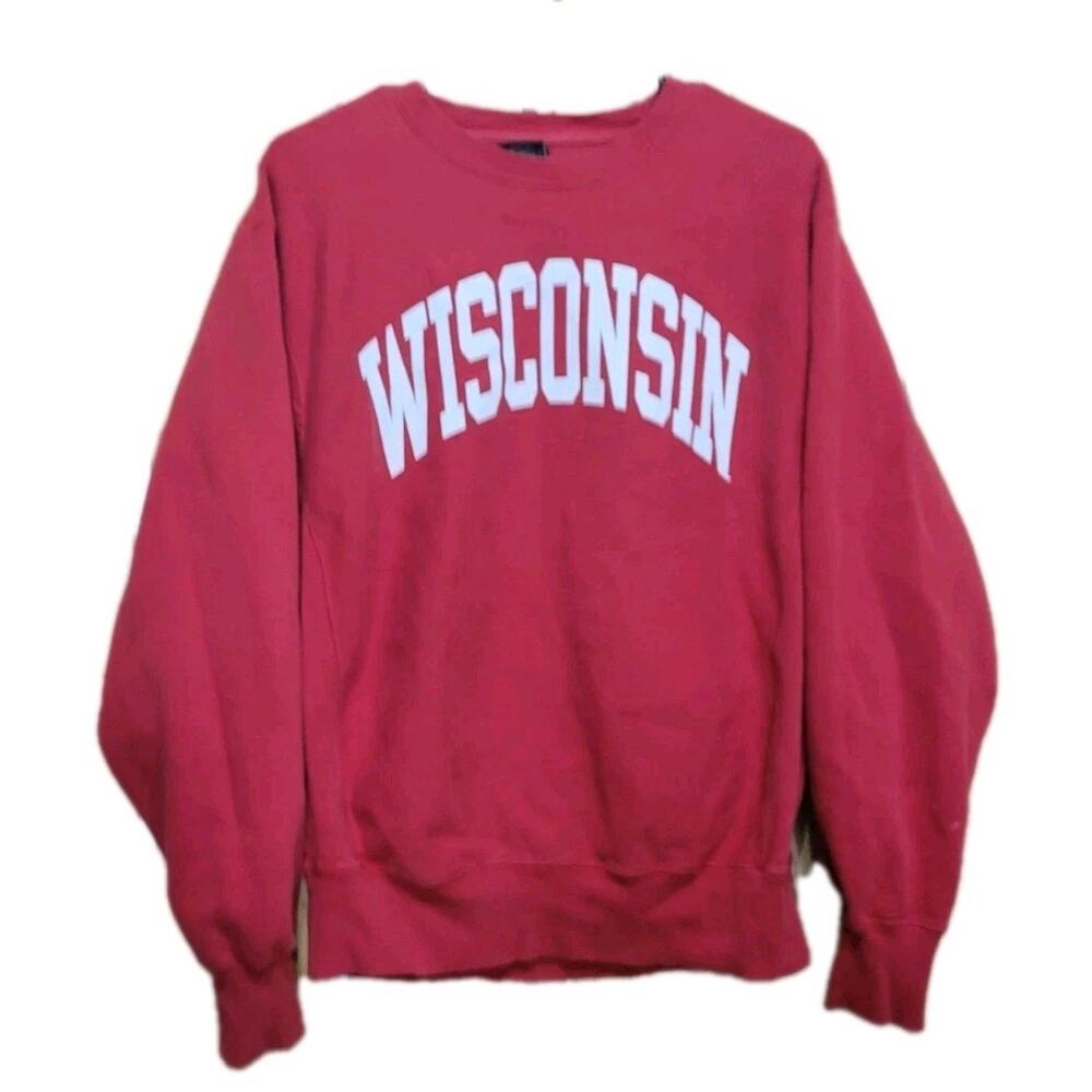 90s WISCONSIN BADGERS FLEECE CREWNECK Mens Small RED